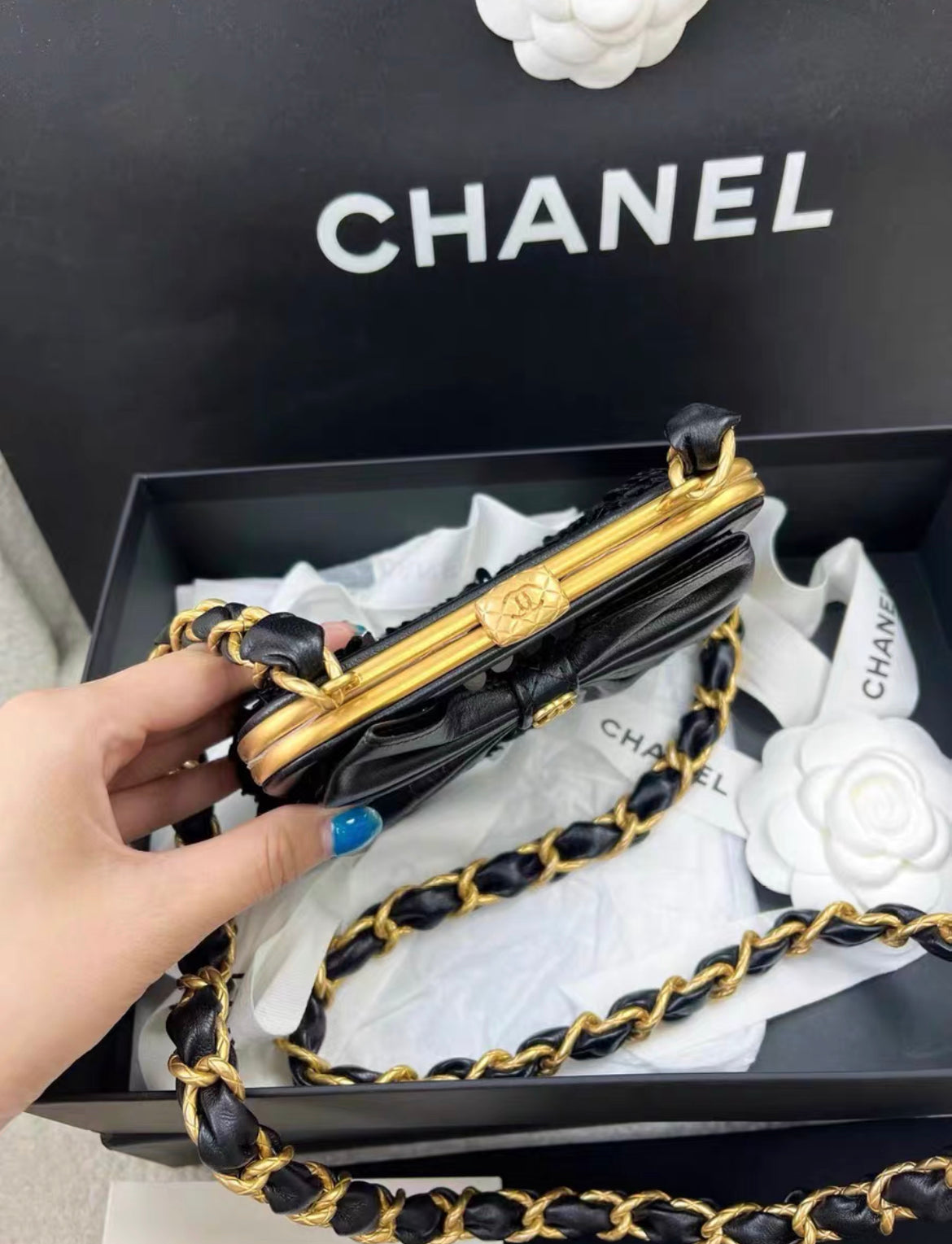 Chanel Metiers d'Art 24A Black Sequin tweed Evening Mini Clutch