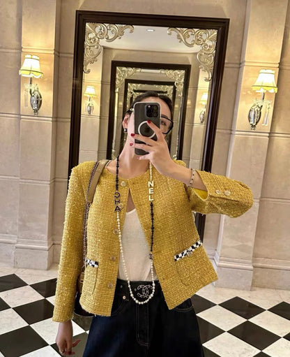 Chanel 23C Gold yellow tweed jacket size 38