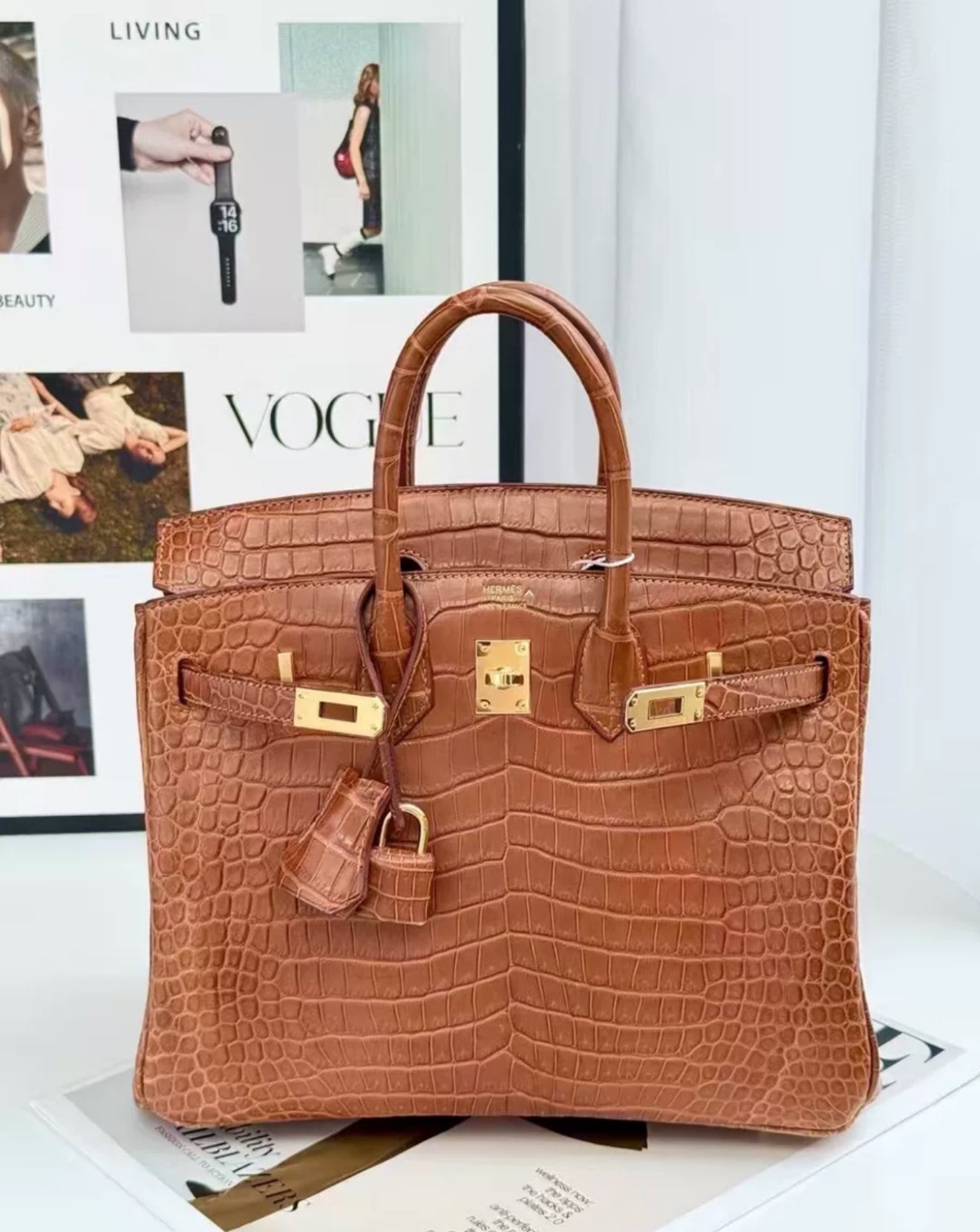 Hermès  Birkin 25 Gold Matte Porosus Crocodile Leather Gold Hardware