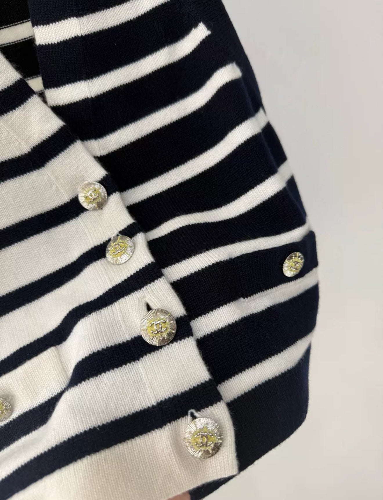 Chanel 24S black and white striped knitted vest