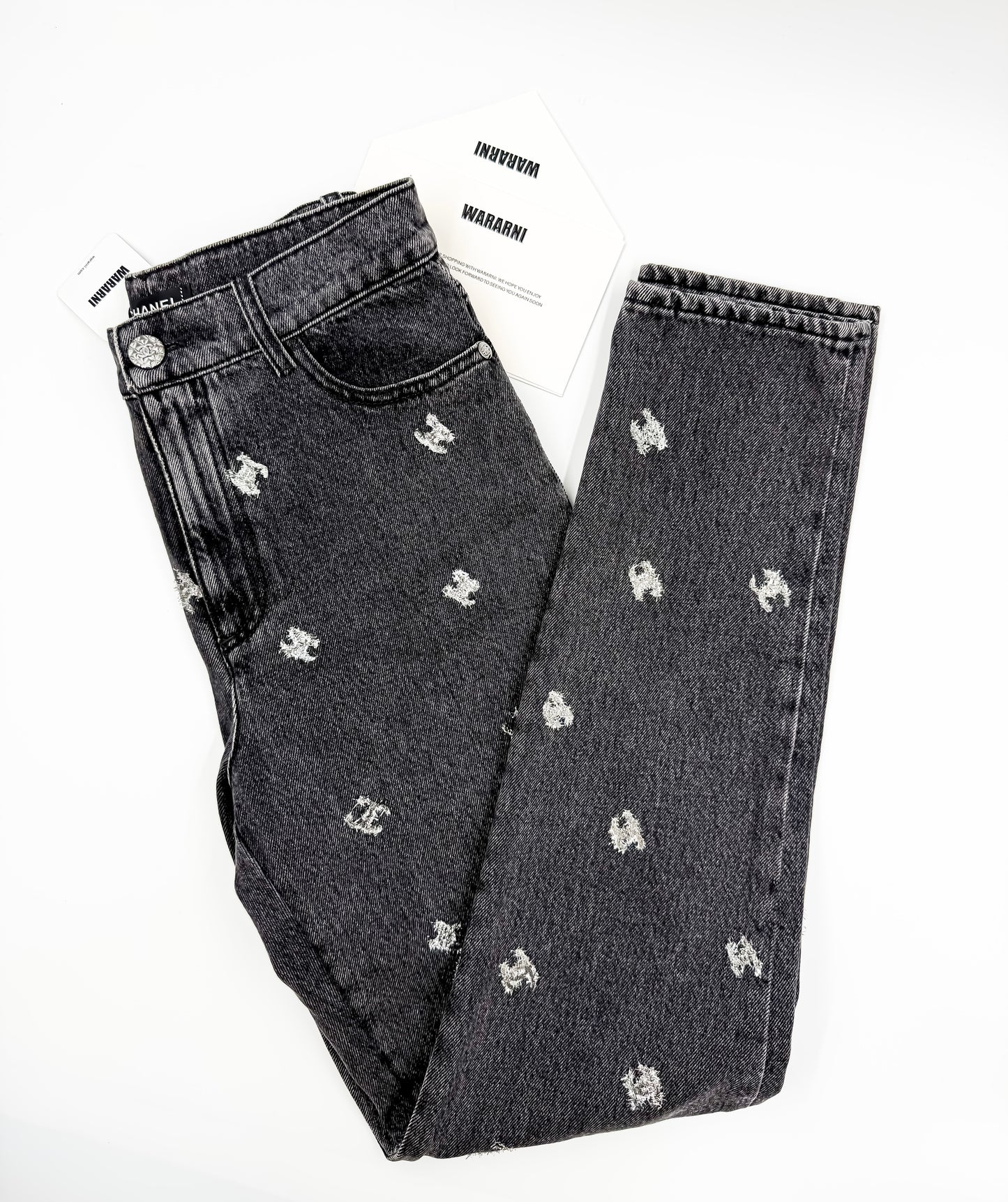 Chanel 21K Black Denim silver CC logo