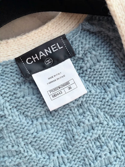Chanel 2015 Blue Cashmere Badge Cardigan