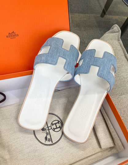 Hermès Oran Sandals Clear Blue Denim