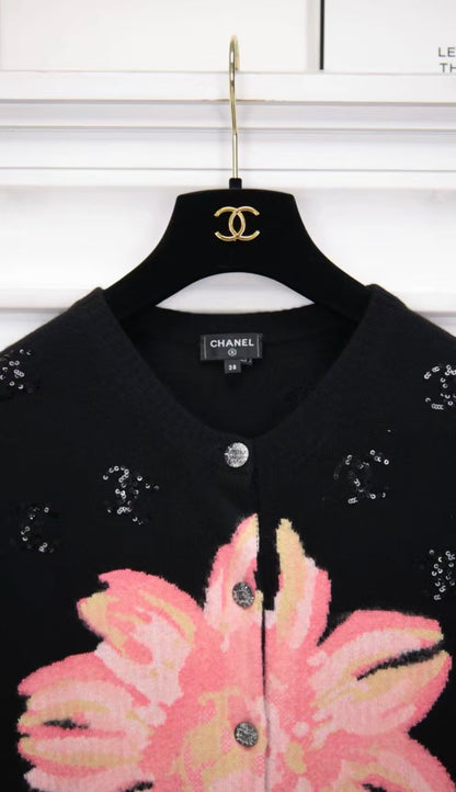 Chanel 24S Camellia Sequin CC Knit Cardigan