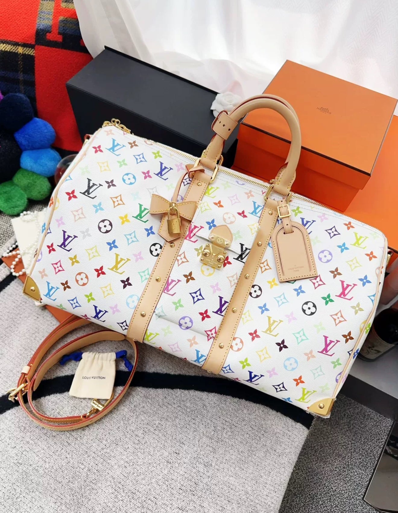 Louis Vuitton LV x Takashi Murakami Keepall 45 travel bag, white