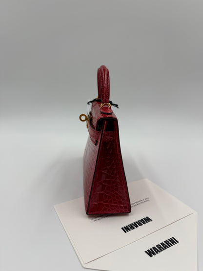 Hermès Mini Kelly 20 Shiny Braise Alligator leather with Gold Hardware