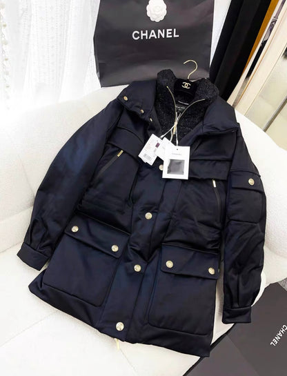 CHANEL 22N COCO NEIGE BLACK DOWN PUFFER JACKET Size 36