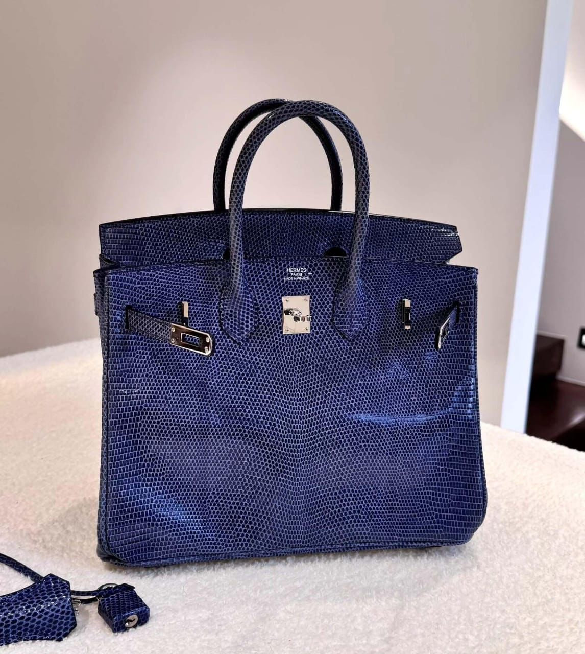 Hermes Birkin 25 Bleu Saphir Lizard Palladium hardware