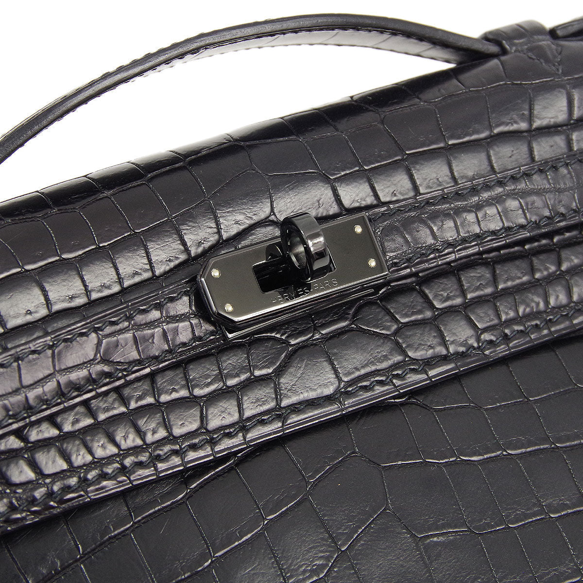 Hermes Kelly Pochette So Black Noir Matte Crocodile Leather
