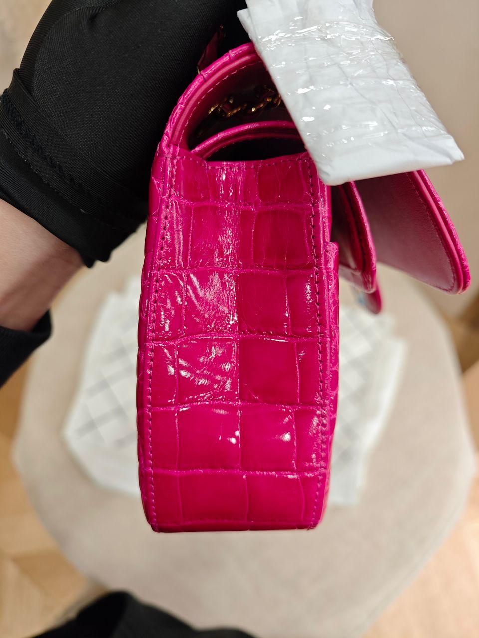 Chanel Medium Pink crocodile Alligator Flap Bag Gold Hardware