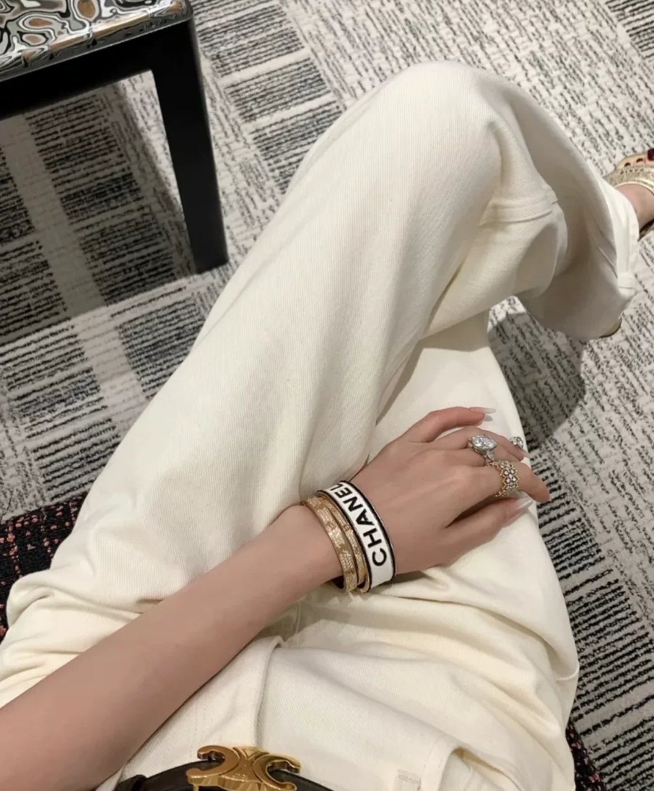 Chanel 24C White Black Open Bracelet
