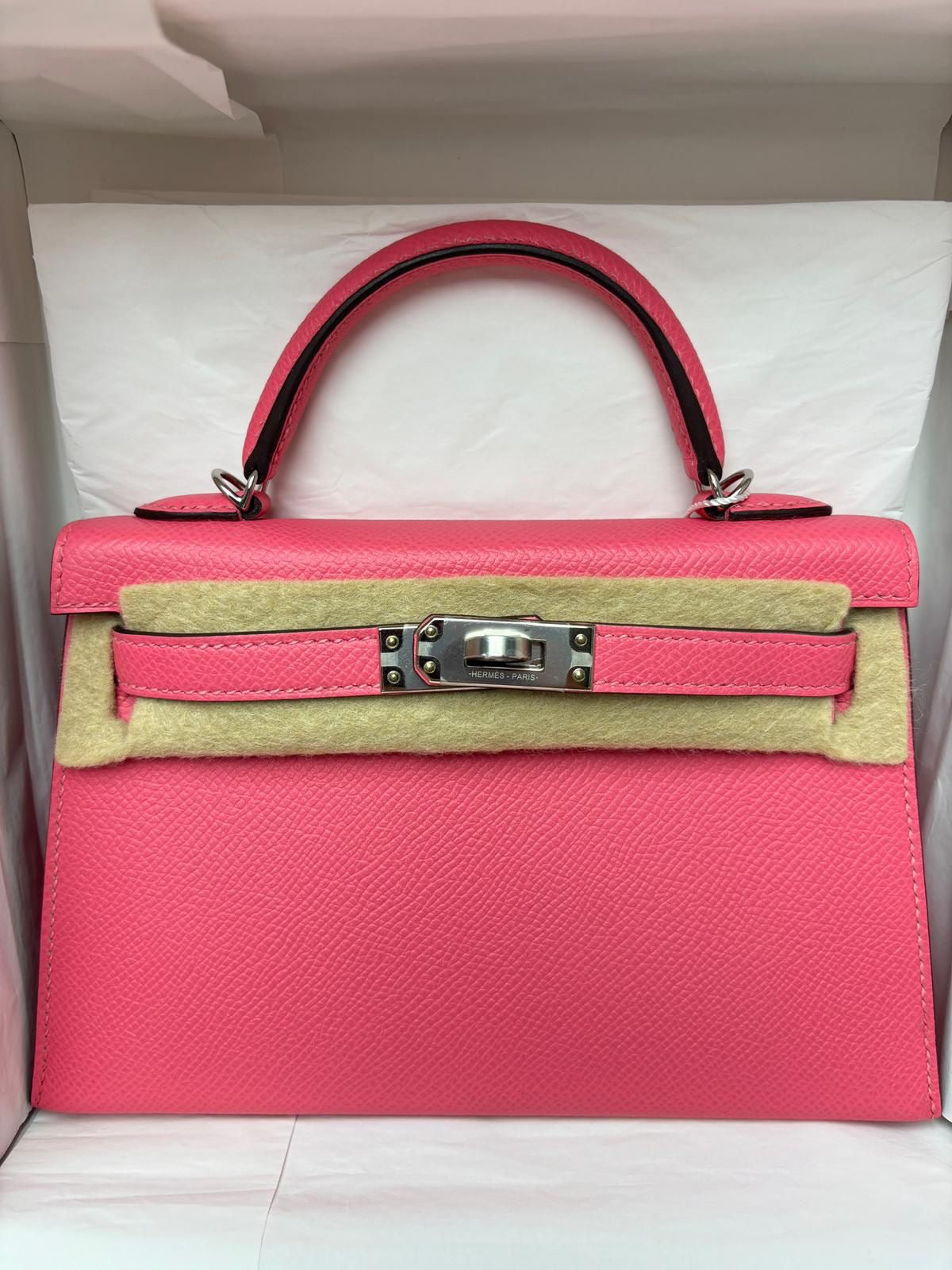 Hermes Mini Kelly 20 Rose Azalee Epsom Palladium hardware