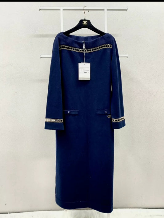 Chanel 20C dark blue knitted dress