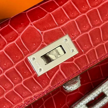 Hermes Kelly Cut red shiny crocodile Diamonds