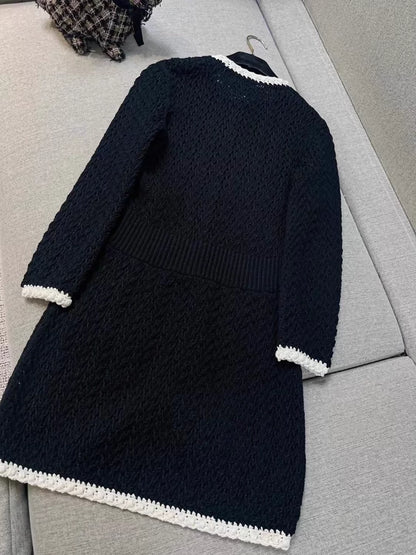 Chanel 22C black and white camellia button dress