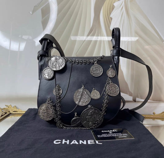 Chanel Black Coin Medallion Saddle