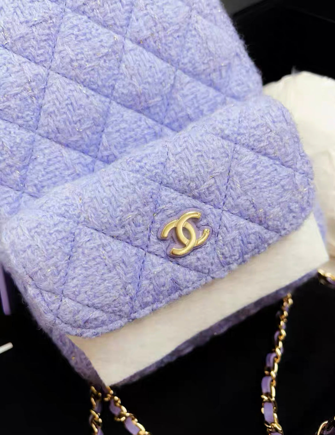 Chanel 24A CLASSIC MINI BACKPACK Wool Tweed & Gold-Tone Metal Lilac