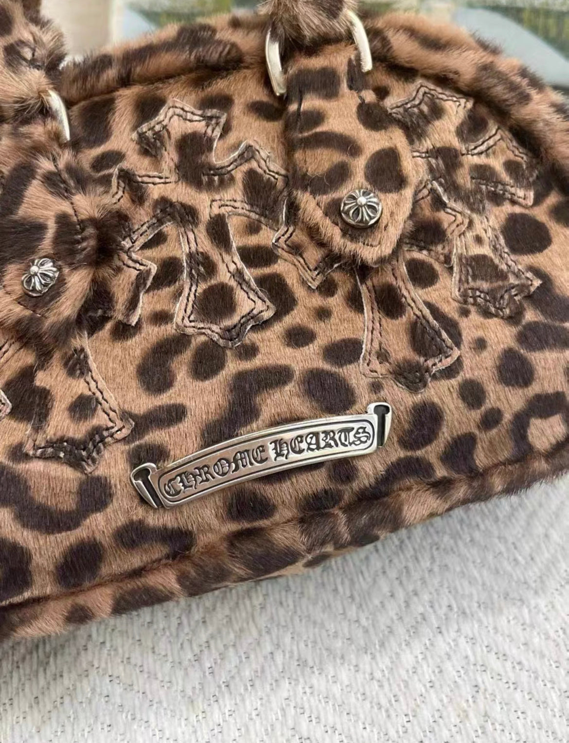 Rare Chrome Hearts Leopard Plush Fur Bowling Bag