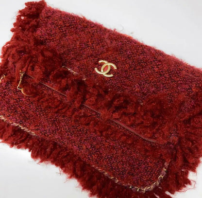 Chanel 17 Red tweed Clutch Evening Bag