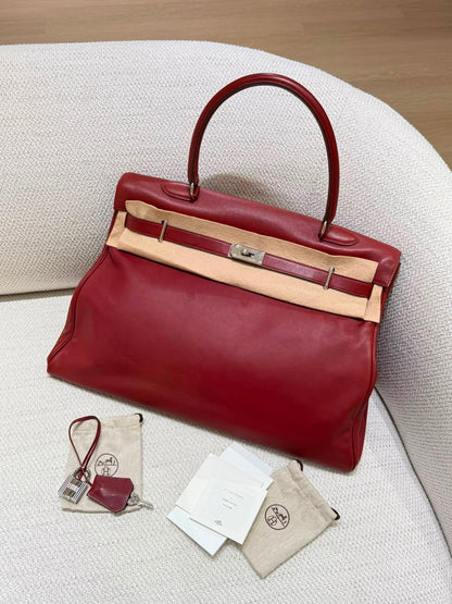 Rare* Hermes Kelly Relax 50cm Rouge H sikkim ck leather palladium hardware