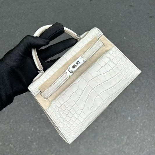 Hermes mini kelly 20 beton matte alligator palladium hardware