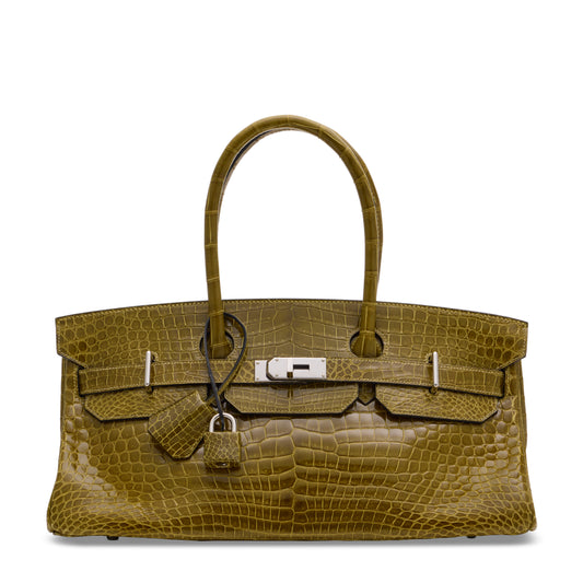 Hermes JPG Birkin Shoulder Vert Anis Shiny Crocodile Leather Palladium Hardware