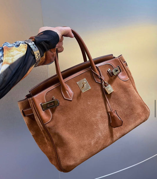 RARE! Hermes Birkin 30 Grizzly
Fauve Barenia/Doblis/ leather Permabrass hardware