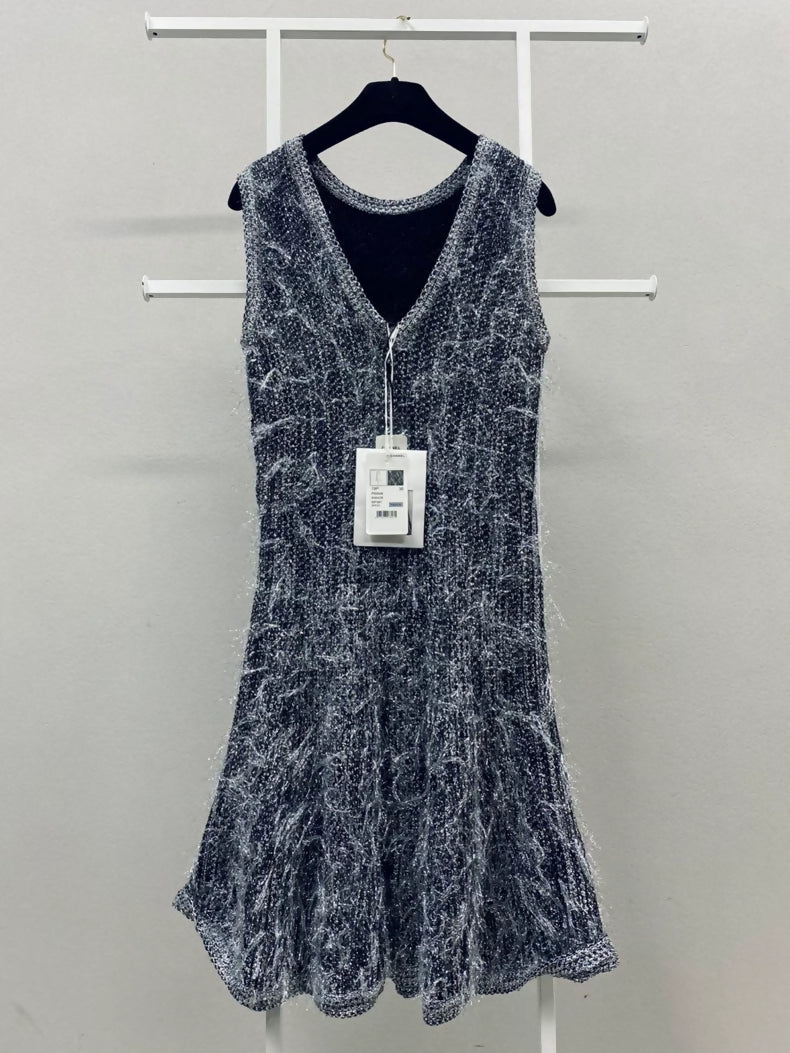 Chanel 19P Egyptian Tweed Silver Thread Thread Tassel Dress