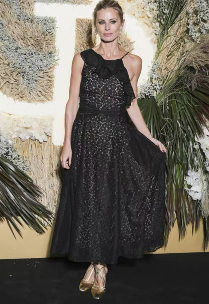 Chanel black lace evening dress
