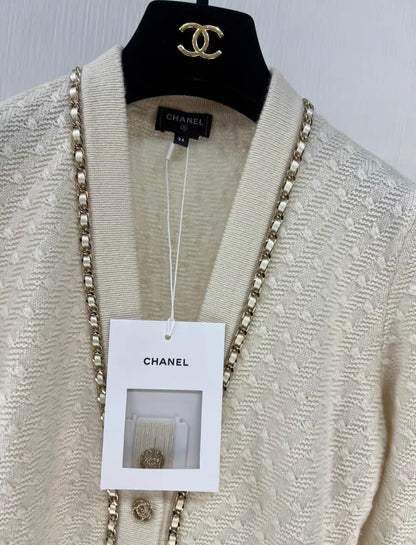 CHANEL 23B CHAIN EMBELLISHED CARDI DRESS size 34