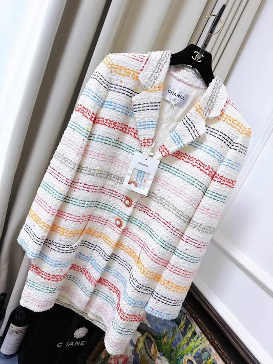 Chanel 19s white mixed colours tweed jacket