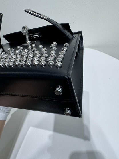 HERMES Box Studded Clouté Mini Kelly Sellier 20 Black