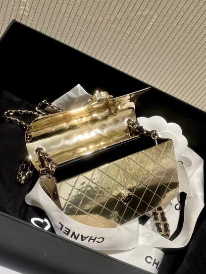 Chanel Quilted Hammered Metal Mini Classic Flap Evening Box Bag Gold Hardware, 2022