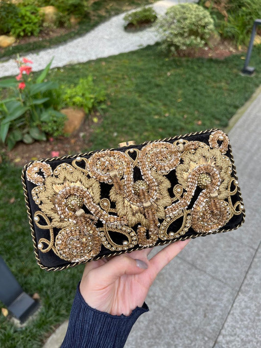 Chanel Black & Gold Embroidered Clutch