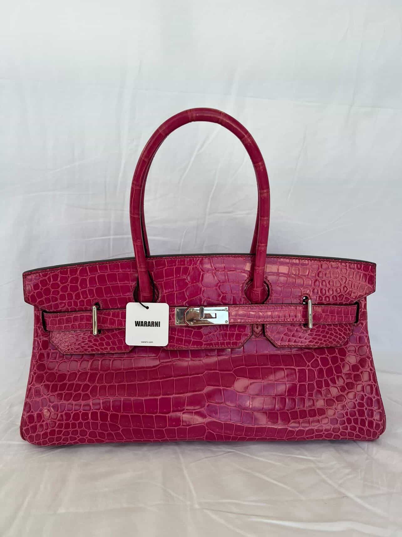 Hermès Birkin Shoulder JPG 42 Rose Scheherazade Shiny Porosus Crocodile Palladium Hardware – Ultra Rare Collector Piece