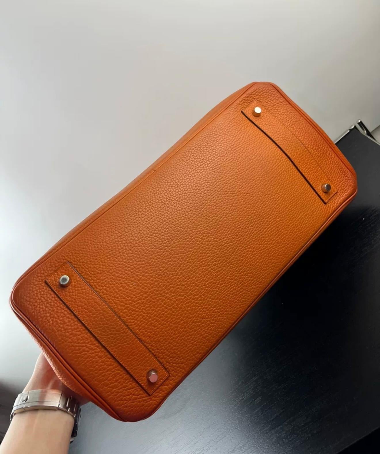 HERMES shoulder Birkin Orange Togo Leather palladium hardware