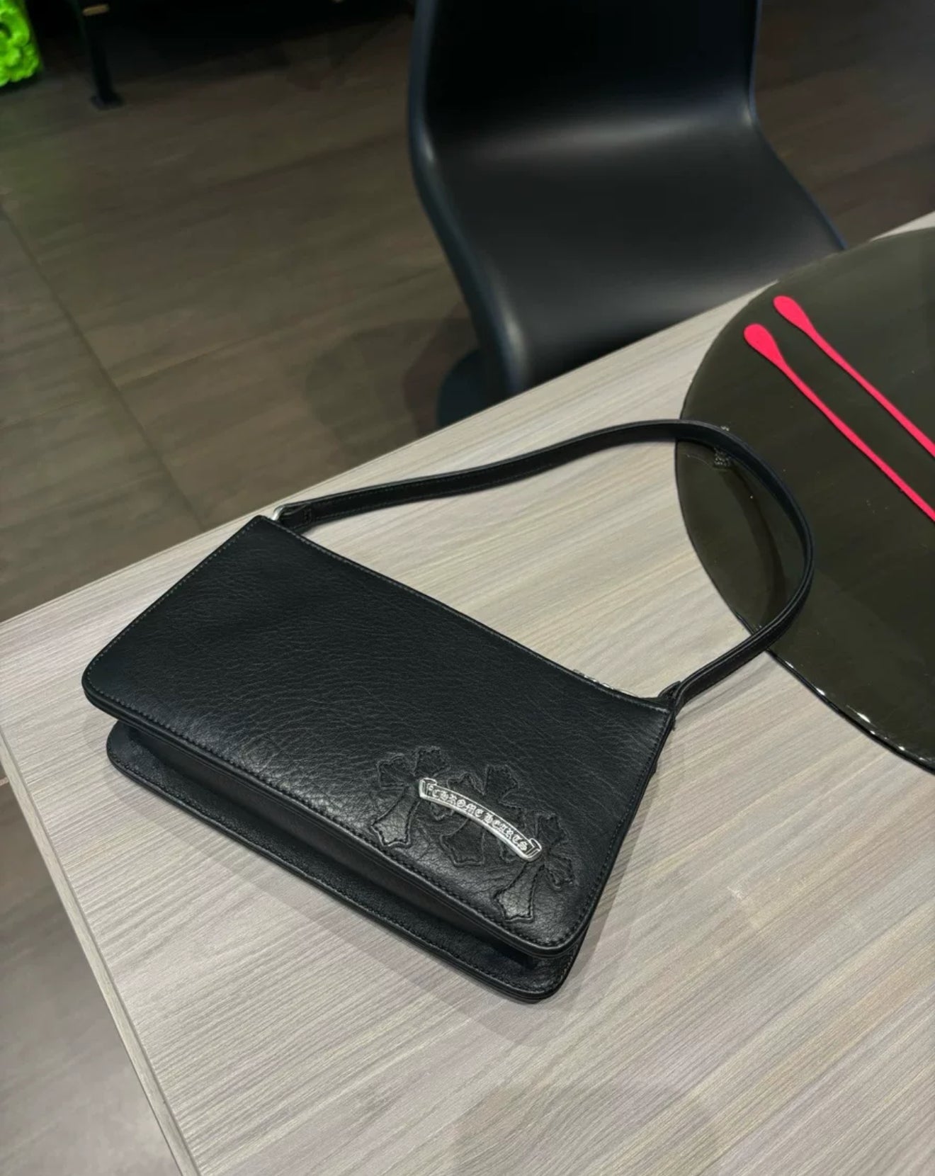 Chrome Hearts Black Leather small shoulder bag