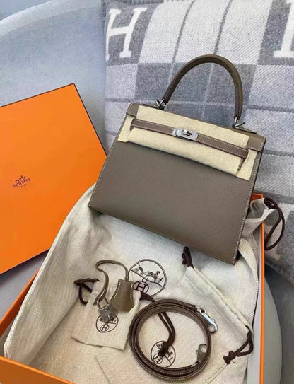 Hermès Kelly Sellier 25 Etoupe Epsom Palladium Hardware