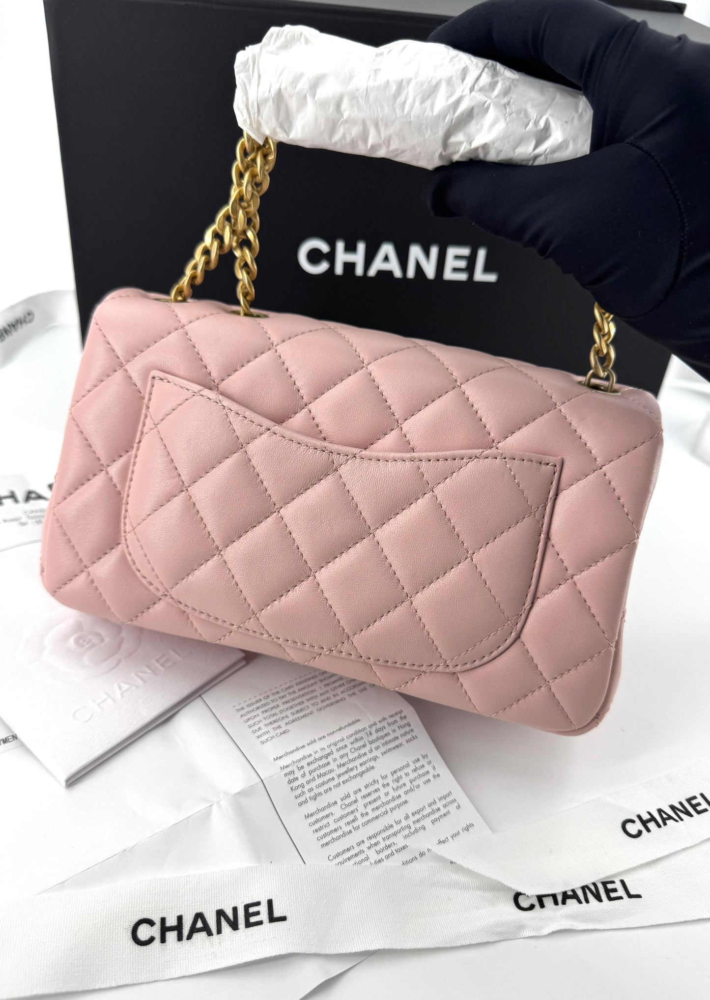 Chanel pink mini flap bag with gold hardware