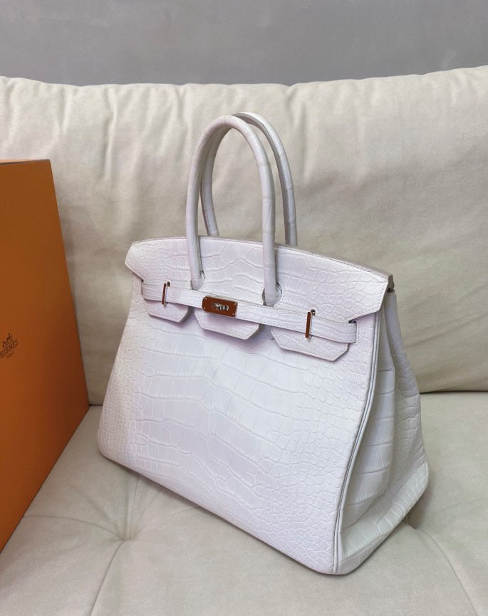 HERMES BIRKIN 35 WHITE POROSUS CROCODILE PALLADIUM HARDWARE