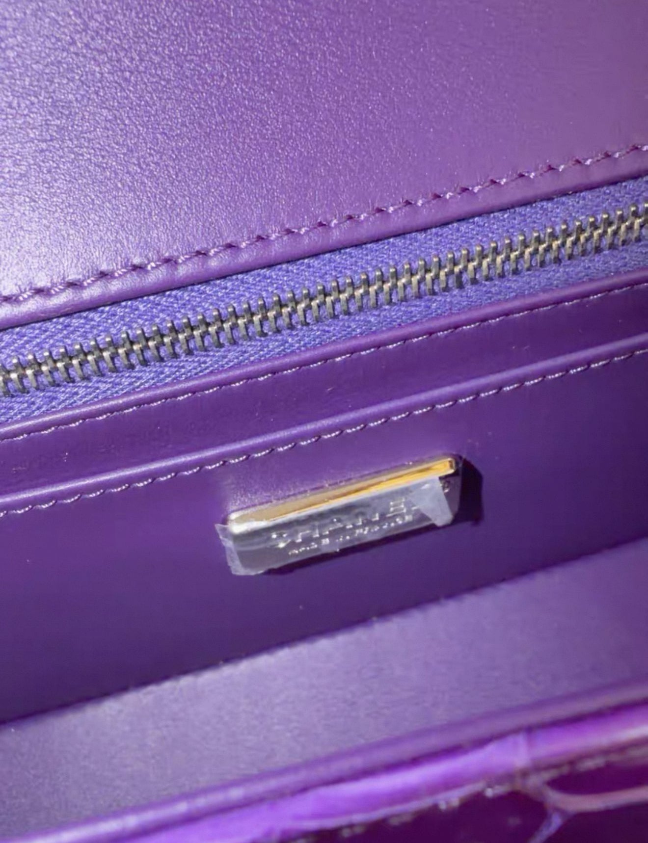 Chanel purple alligator leather mini flap silver hardware