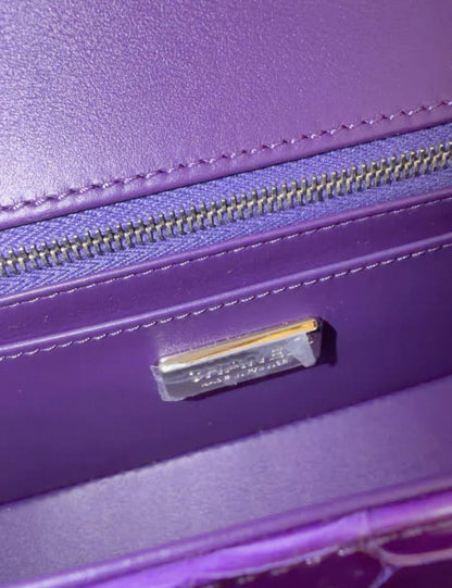 Chanel purple alligator leather mini flap silver hardware
