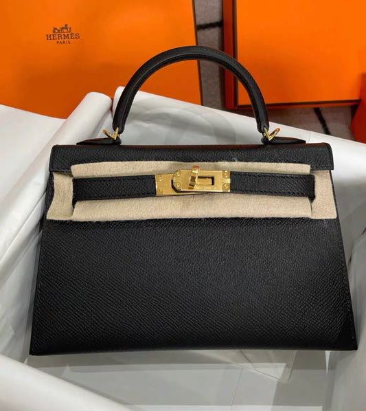 HERMES MINI KELLY SELLIER NOIR BLACK EPSOM GOLD HARDWARE