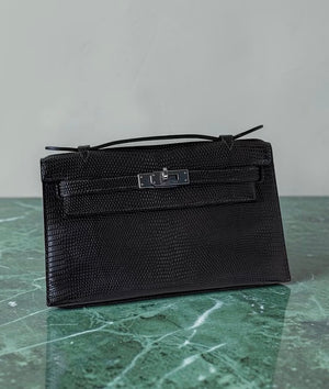 Hermes Kelly Pochette JPG Havane matte lizard leather Ruthenium hardware