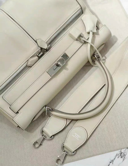 Hermes Kelly Lakis 32 Bag White Swift Leather Palladium Hardware