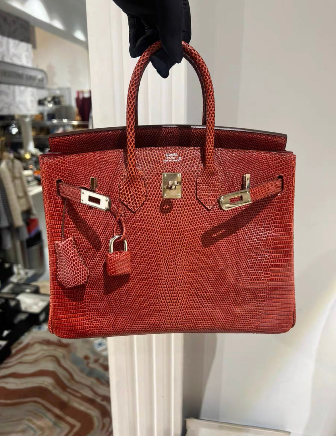 Hermès Birkin 25 Red Lizard Palladium Hardware