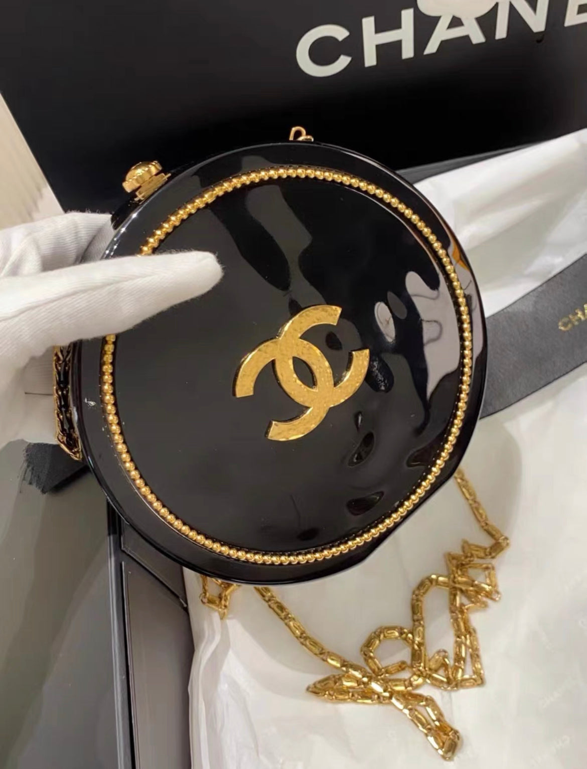 Chanel Minaudière Limited Edition Black Plexiglass & Gold Owl Gold