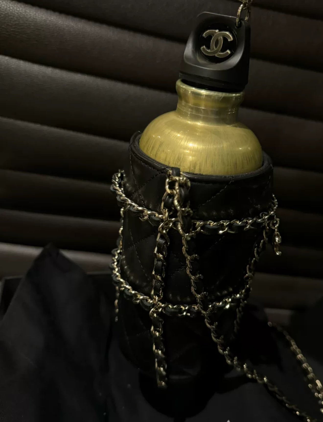 Chanel Gold CC Water Bottle Black Quilted Lambskin Gold Hardware