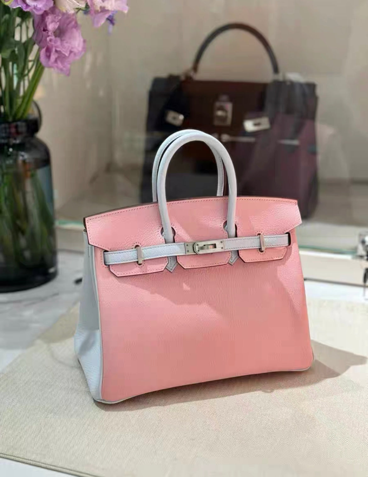 Hermes Special Order HSS Birkin 25 Rose Sakura and Gris Perle Chevre Wararni