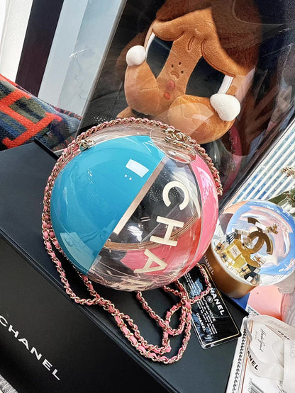 Chanel 2019 Pink, Clear and Blue Resin Coco Beach Ball Minaudière Light Gold Hardware